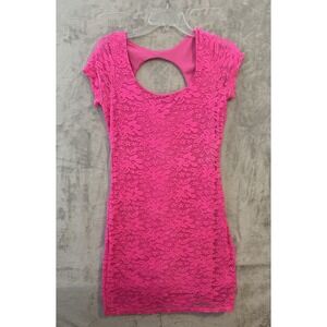 Free People Dress Womens Large Pink Lace Bodycon Scoop Back Cutout Party Mini